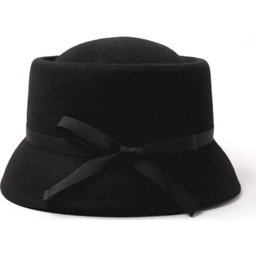 New Wool Felt Cloche Winter Hat Women Asymmetric Brim Ribbon Fedora Hat Lady Church Derby Party Fashion Collapsible Warm Hat