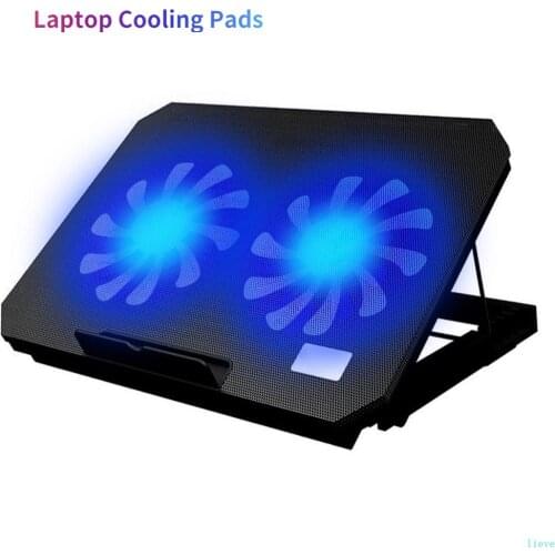 Compatible with17-inch laptop cooling pad LED lighting 6-level adjustable angle USBlaptop cooling fan cooling bracket base 2fans