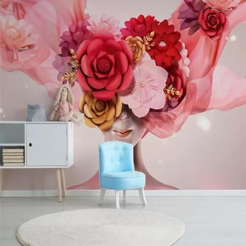 Modern minimalist hand-painted three-dimensional rose beauty Nordic wall professional custom mural photo wallpaper