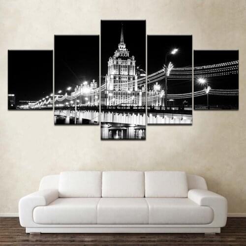 Modern Landscape black and white Bridge 5 piece Wallpapers modern Modular Poster art Canvas painting for Living Room Home Decor