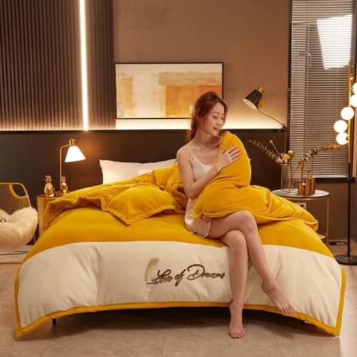 Splicing Solid Color Velvet Duvet Cover for Household Winter Warmth Thick Bedding Set Bedroom Set Twin Queen King Duvet Cover