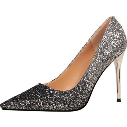 New High thin heels shoes women pumps bling wedding Bridal shoes classic Fine pointed pointed red black evening party Sexy shoes