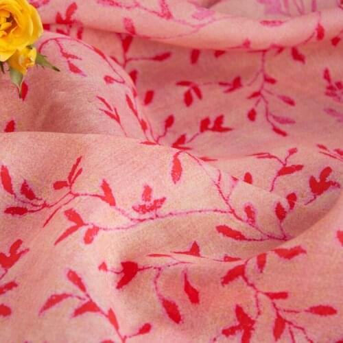 High quality natural pure ramie tissu red leaf printing fabric High end dress cheongsam patchwork