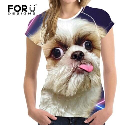 FORUDESIGNS Funny 3D Animal Shih Tzu Dog Printing Women T Shirts Harajuku Summer Teen Girls T-shirts Short Sleeve Top Tees Shirt