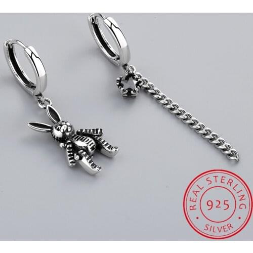 New Arrival Rabbit Long Tassel Asymmetric Hoop Earrings 925 Sterling Silver Fine Jewelry For Women Temperament Gift S-E1074