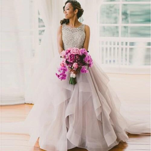 Beading A Line Ruffle Skirt Wedding Dresses Off The Shoulder Sleeveless Party Bridal Gowns Long Backless Vestidos De Noiva 2021