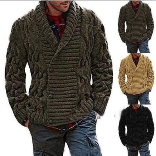 Winter Double Breasted Men Cardigan Sweater Jacket Army Green Knitted Sweaters For Men Solid Color Autumn Outerwear Coat Tops