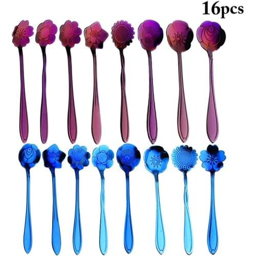 16pcs Coffee Spoon Mini Stainless Steel Flower Spoon Flatware Coffee Tea Spoon Mixing Spoon Drinking Tools Kitchen Gadget