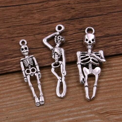 20PCS 8*38mm Picture Color Skeleton Human Body Charms Halloween Pendant Metal Alloy DIY Necklace Bracelet Handwork Marking