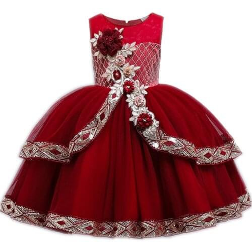 2021 Summer Children Dress Embroidery Birthday Party Dress Kids Dresses For Girls Elegant Tutu Princess Dress Evening Dresses