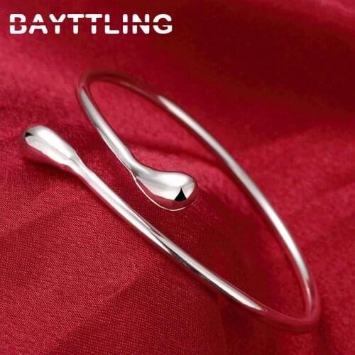 BAYTTLING 2021 New 925 Sterling Silver Water Drop Opening Bangles For Woman Fashion Wedding Party Jewelry Gift
