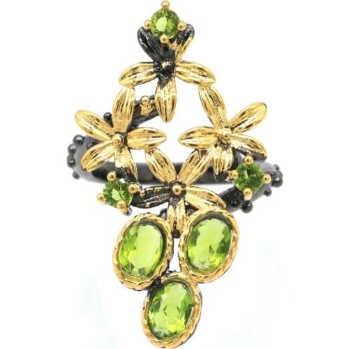 34x20mm Neo-Gothic Vintage Created London Blue Topaz Green Peridot For Man Street Fashion Jewelry Cool Black Gold Silver Rings