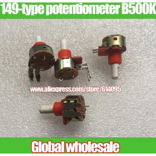 6pcs 149-type single potentiometer B500K with switch / handle length 20MMF / red / Curved legs / mounting hole 10MM