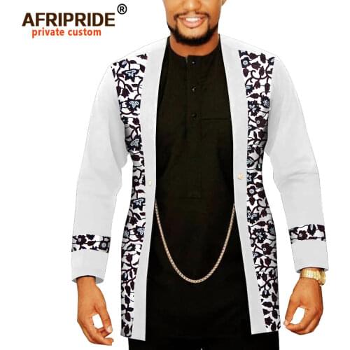 African Men Clothing Dashiki Coats Plus Size Open Front Long Sleeve Print Outfits Silver Chain Jacket Outwear AFRIPEIDE A2014005