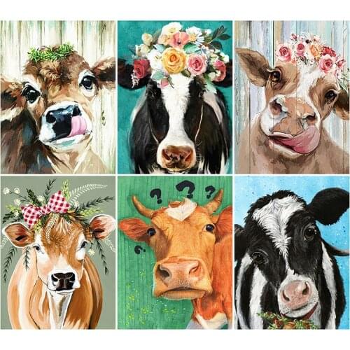 Diy 5d Full Diamond Painting Embroidery Animal Square Round Drill Flowers Cow Mosaic Furniture Decoration Hobby Gift