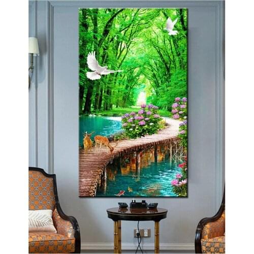 Diy 5d large diamond mosaic Natural scenery diamond painting waterfall deer cross stitch 3d embroidery full round drill art