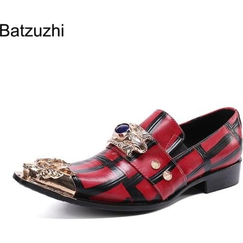 Batzuzhi Mens Shoes Luxury Handmade Designers Color Rock Leather Dress Shoes Men Pointed Iron Toe Party and Wedding Shoes