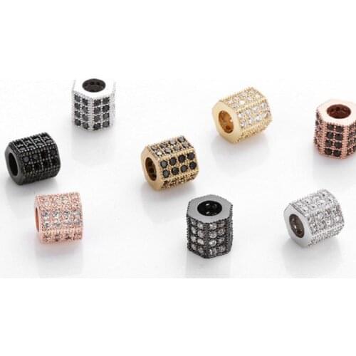 7mm tube crystal micro pave cz zircon cubic zirconia beads copper silver gold black plated bracelet accessories ygh45