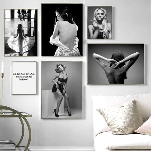 Black White Sexy Woman Canvas Painting Fashion Wall Art Modern Girl Room Decor Pictures Frameless Wall Art