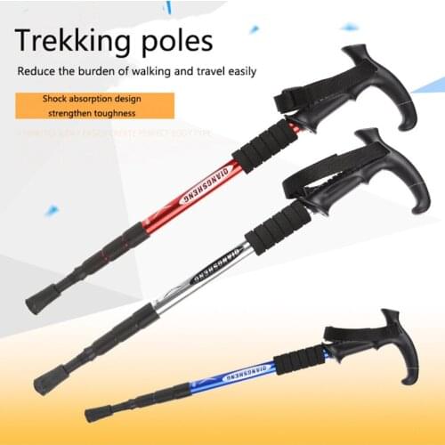 Four-Section T-Handle Trekking Pole Outdoor Trekking Aluminum Alloy Telescopic Cane Telescopic Stick Hiking Supplies Foldable