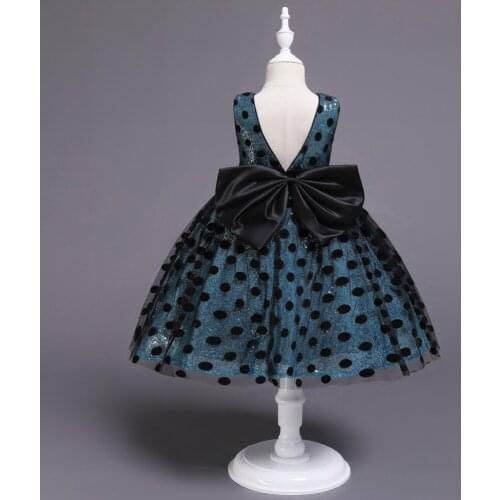 Kids Sleeveless Sequined Princess Dress School Stage Show Polka Dot Dress Children Fashion Clothes Baby Girls Big Bow Dresses