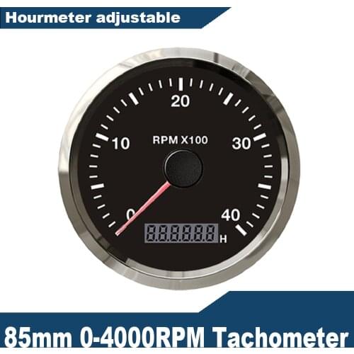 New Auto Marine 85mm Tachometer 3000/4000/8000RPM Gauge with Adjustable Hourmeter with Red or Yellow Backlight 12V/24V