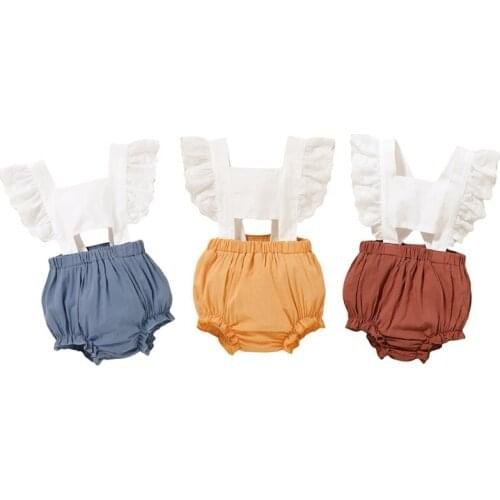 Focusnorm 0-18M Newborn Baby Kids Girl 2pcs Romper Ruffles Short Sleeve Patchwork Jumpsuits Headband Summer Clothes