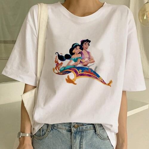 Aladdin and The Magic Lamp T-shirt Women Dinsey Princess Jasmine Aesthetic Clothes Fine Summer Casual Tops Sweet Girls Tee