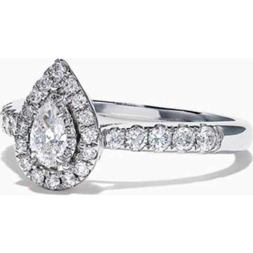 Huitan Luxury Micro Paved Women Wedding Rings With Water Drop Cubic Zircon Stone Prong Setting Pear Shaped Engagement Rings