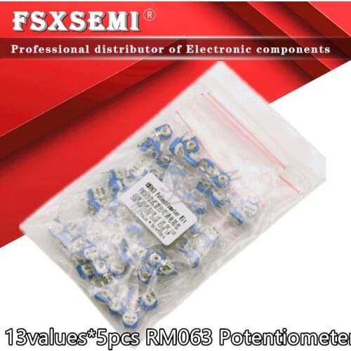13values*5pcs=65pcs RM063 vertical Potentiometer adjustable resistor kit 100 ohm -1M ohm 100R 200R 1K 2K 5K 10K 20K 50K 100K 1M