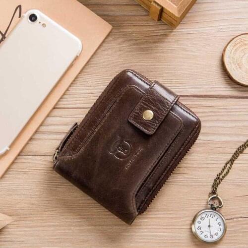 BULLCAPTAIN Mens Purse Leather Purse Male Fashion Purse RFID Card Holder Wallet Storage Bag Coin Purse Zipper Luxury Wallets