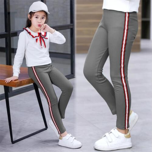 Spring Autumn Kids Girls Leggings Side Striped Elasticity Children Pants Cotton Skinny Trousers for Girls School Sport Leggings