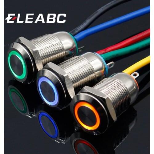 1PC 12MM with LED 12V 24V 220V Metal Button Switch locking push button Self locking waterproof illuminated