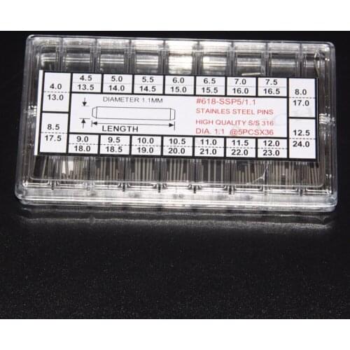 36 different size from 4.0~24mm Dia 1.1mm Stainless Steel Watch Pin Kit Free Shipping