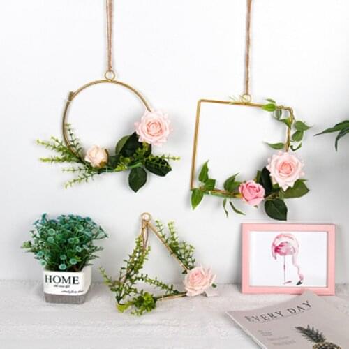 Ins Nordic Wall Decorations Iron Floral Wall Hangings Home Decor Artificial Flower Plant Modern wall art hangings Shelf DIY Rack
