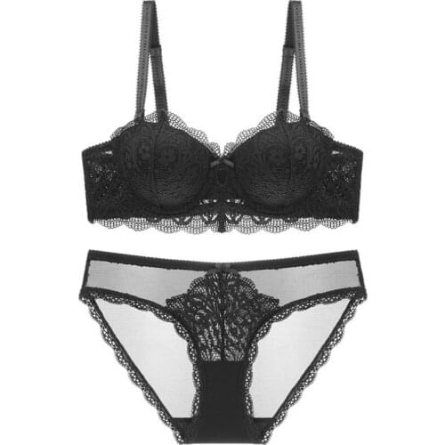 US $9.9 Sexy Floral Lace Half Cup Push Up Bra Set Lacy Underwear Convertible Straps Women Bra and Panty Sets Lingerie Brassieres