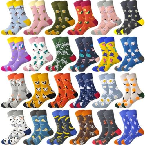Men/Women Harajuku Combed Cotton Funny Cartoon Fruits Sock Flamingo Beer shark animal pattern Happy Funny skateboard Socks