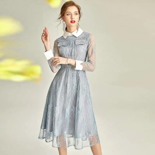 New Womens Long Sleeve Cocktail Dresses High Qualit Fashion Party Work Casual Gown Embroidery Commuter Wedding Guest Dress 2021