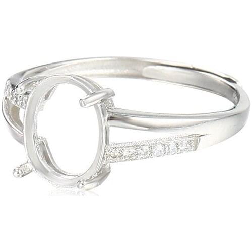 Ring Setting for 8x10mm Oval Cabochons Ring Base White Gold Plated 925 Silver Zircon Adjustable Ring Blank SR0207