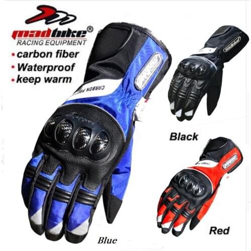 2019 New MADBIKE full finger motorcycle gloves winter warm leather waterproof tarps carbon fiber motorbike racing glove MAD-19