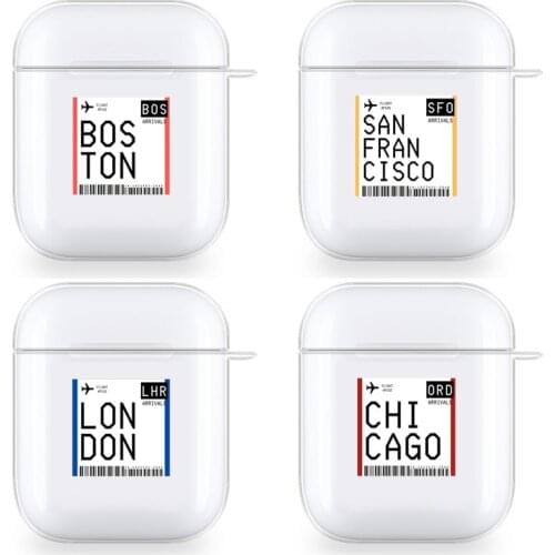 Flight Ticket New York Boarding Pass Clear Cases For Apple Airpods 1 2 Earphone Bluetooth Wireless Cover For Airpods 2 1 Coque