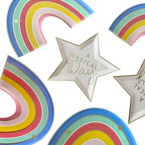 Rainbow Birthday Magic Day Party Decoration Plate Happy Birthday Decoration For Kids Baby Shower Supplies