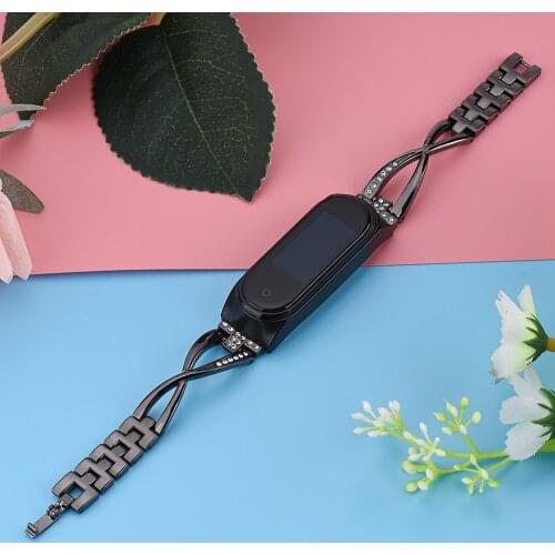 Mi band 3 strap for xiaomi mi band 4 bracelet pulseira opaska Stainless Steel Adjustable X-link bling Woman Watch Band Straps