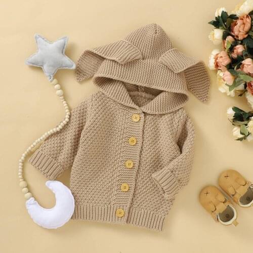 Baby Sweater Long Sleeve Autumn Infant Boy Girl Knitted Coat Solid Patchwork Ear Newborn Kids Tops Clothing Super Soft Outerwear