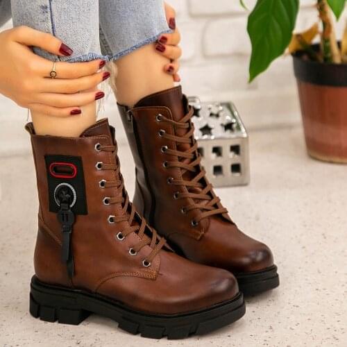 Tonar Nico Tan Skin Women 'S Boots New Season Laced With Zipper Winter Trend Comfortable and Stylish