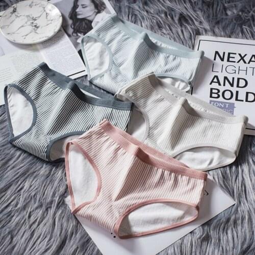 2020 Cotton Underpants Women Panties Sexy Mid-Rise Female Briefs Striped Underwear Lingerie L-2XL 3pcs/lot