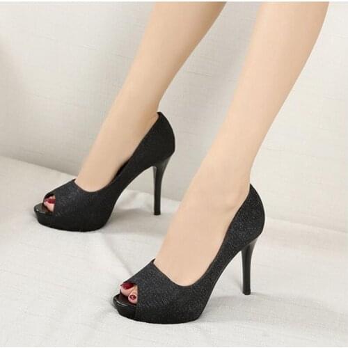 Peep Toe Thick Sole Pumps Women Shoes Stiletto Heels Wedding Shoes for Women Bride Leather Heels Women Party Shoes Woman Heels