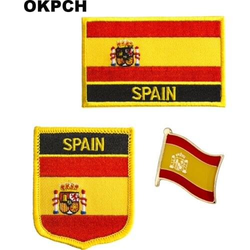 Spain National Flag Embroidered Iron on Patches for Clothing Metal badges PT0190-3