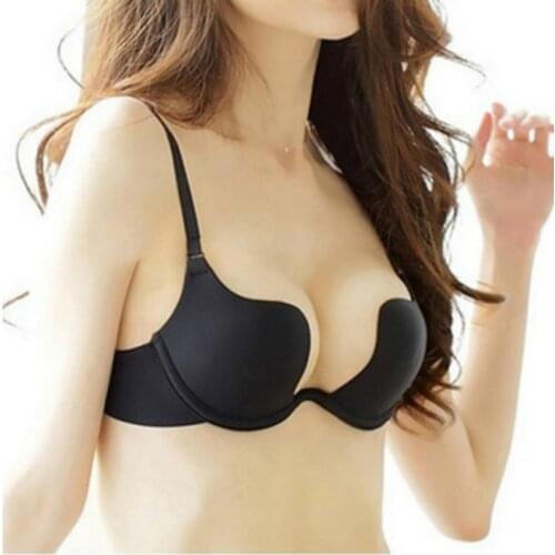 Yasemeen Super Thin Gather Push Up Sexy Bra 3/4 W Cup Backless Seamless Womens Bra Ultra-low-cut Underwear Brassiere for Women