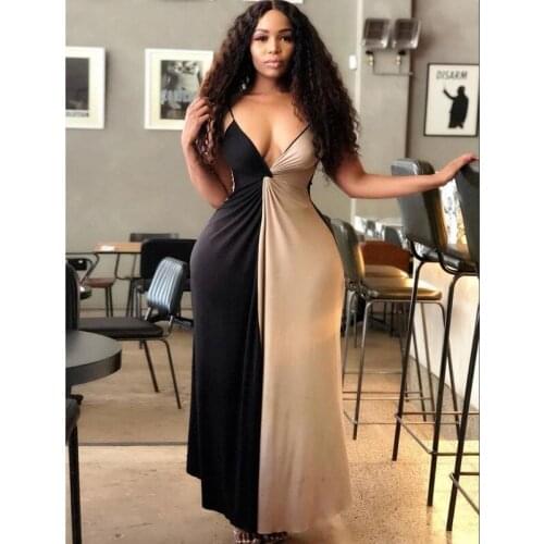 2021 Summer Suspender Dress Ladies Spaghetti Belt Dress Deep V-neck Evening Party Party Nightclub Retro Female Two-tone Dress